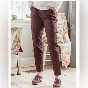 April Cornell Sz 31 Dark Brown Mid-Rise Cotton Stretch Cargo Crop Painter Pants